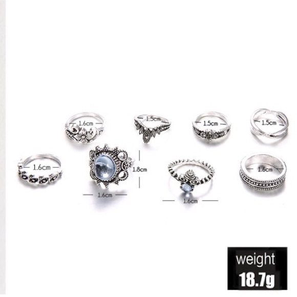 Faux Turquoise Boho Midi Style Ring Set - Picture 2 of 3